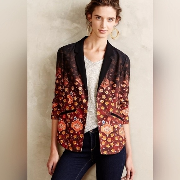 Anthropologie Cartonnier Telluride Floral Ombre Open Blazer Jacket Black 6 / S - Picture 4 of 13